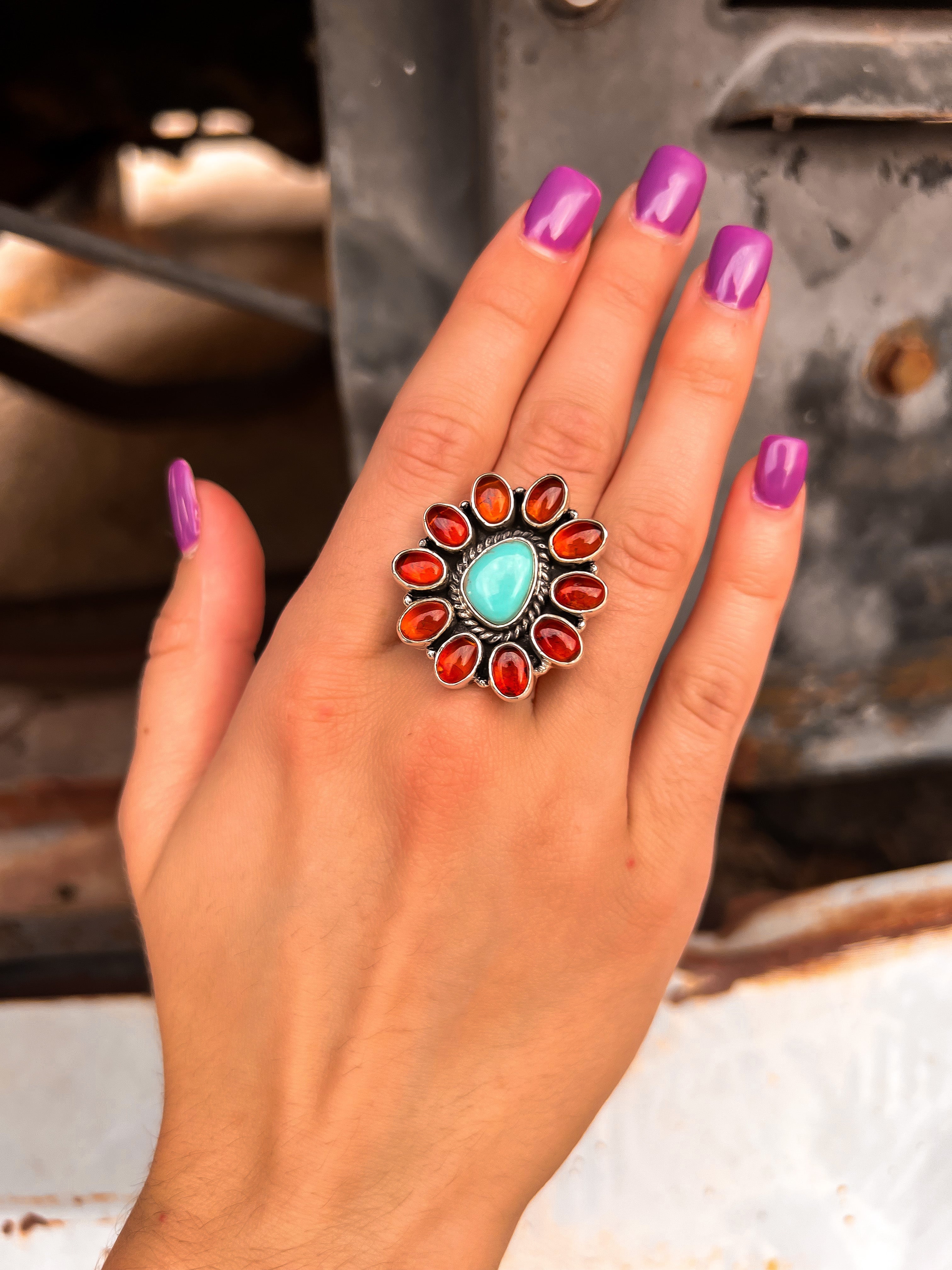 Amber & Turquoise Cluster Ring-Krush Kandy, Women's Online Fashion Boutique Located in Phoenix, Arizona (Scottsdale Area)