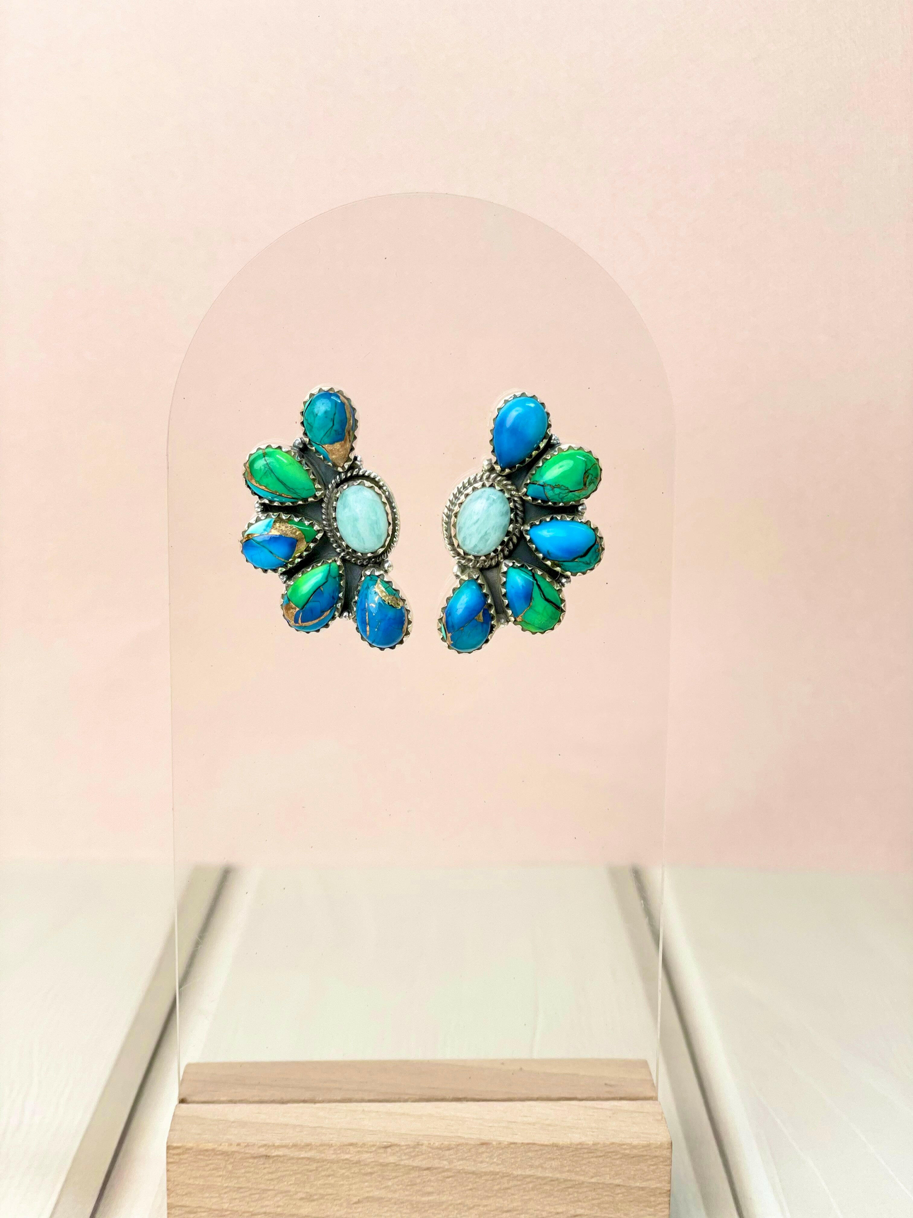 Half Bloom Peacock Dahlia Earrings-Earrings-Krush Kandy, Women's Online Fashion Boutique Located in Phoenix, Arizona (Scottsdale Area)