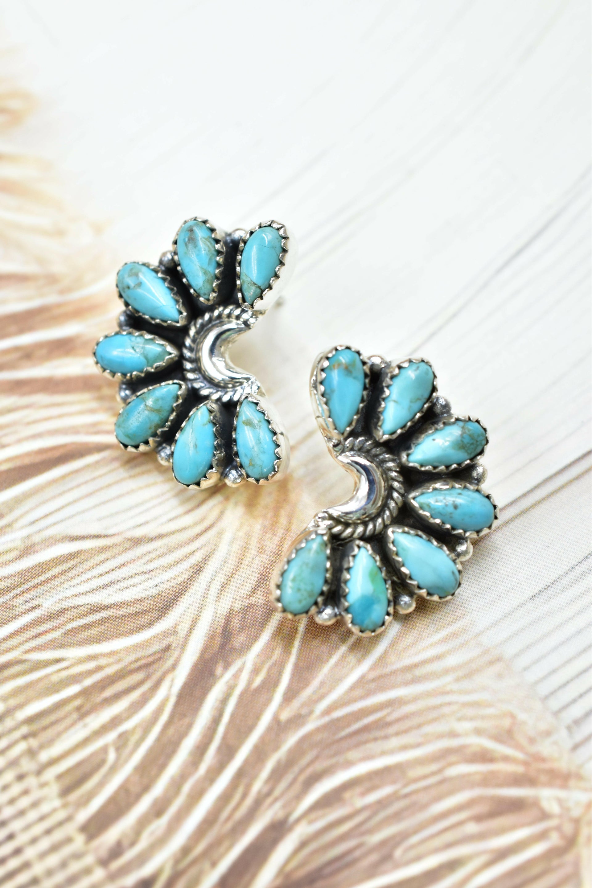 Sterling Half Moon Stone Cluster Earrings-Earrings-Krush Kandy, Women's Online Fashion Boutique Located in Phoenix, Arizona (Scottsdale Area)