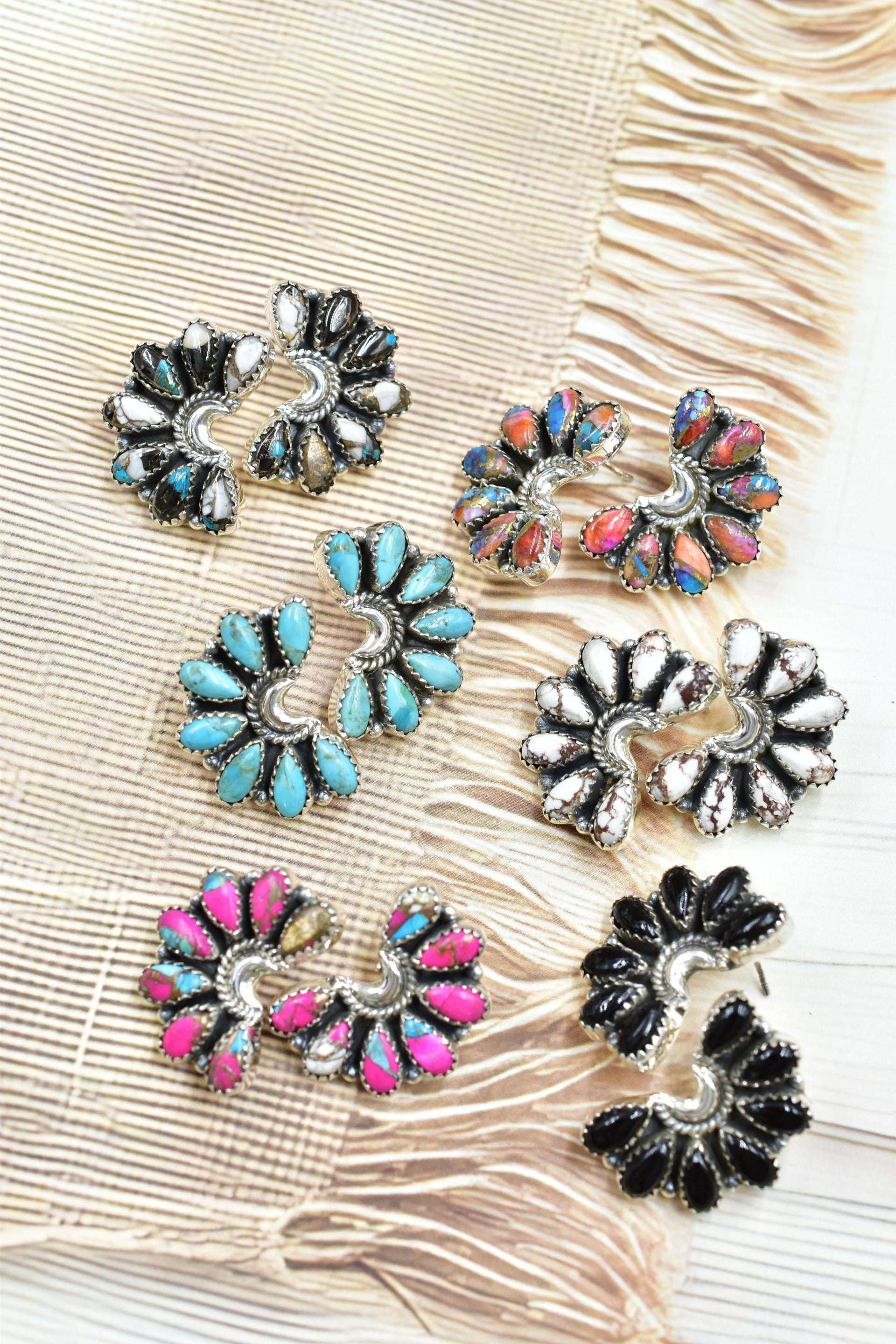 Sterling Half Moon Stone Cluster Earrings-Earrings-Krush Kandy, Women's Online Fashion Boutique Located in Phoenix, Arizona (Scottsdale Area)