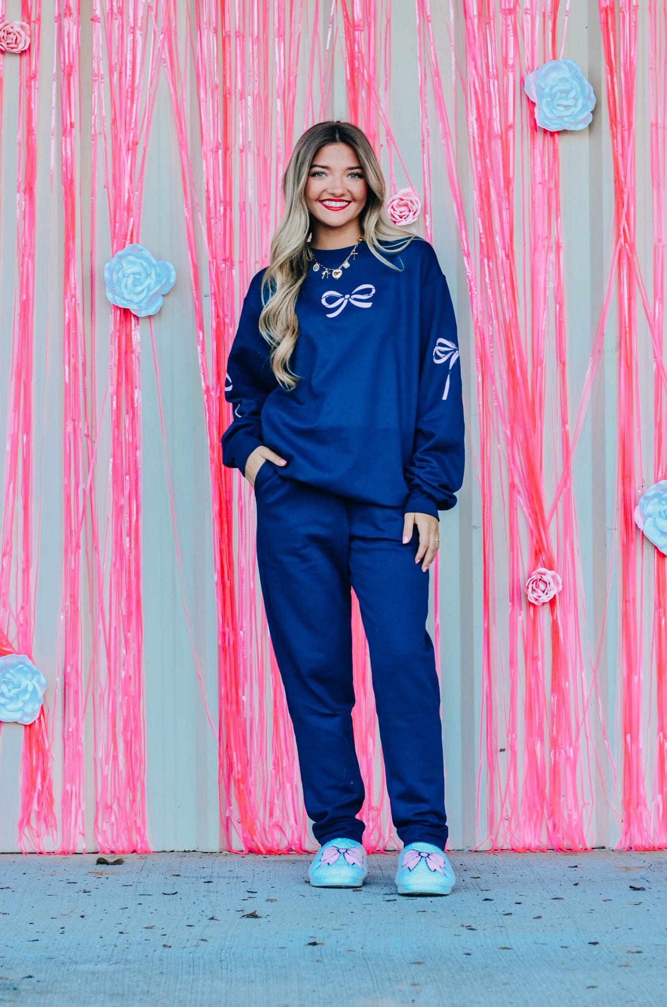 Navy Bow Sweatshirt-Krush Kandy, Women's Online Fashion Boutique Located in Phoenix, Arizona (Scottsdale Area)