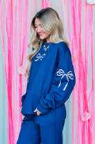 Navy Bow Sweatshirt-Krush Kandy, Women's Online Fashion Boutique Located in Phoenix, Arizona (Scottsdale Area)