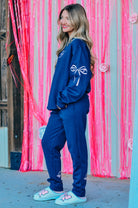 Navy Bow Joggers-Krush Kandy, Women's Online Fashion Boutique Located in Phoenix, Arizona (Scottsdale Area)