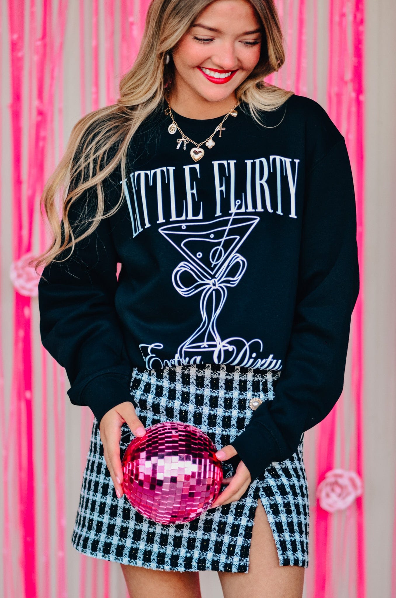 Little Flirty Extra Dirty Black Sweatshirt-Krush Kandy, Women's Online Fashion Boutique Located in Phoenix, Arizona (Scottsdale Area)