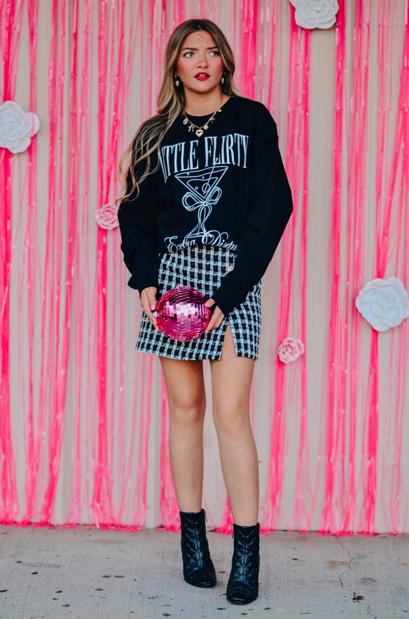 Little Flirty Extra Dirty Black Sweatshirt-Krush Kandy, Women's Online Fashion Boutique Located in Phoenix, Arizona (Scottsdale Area)