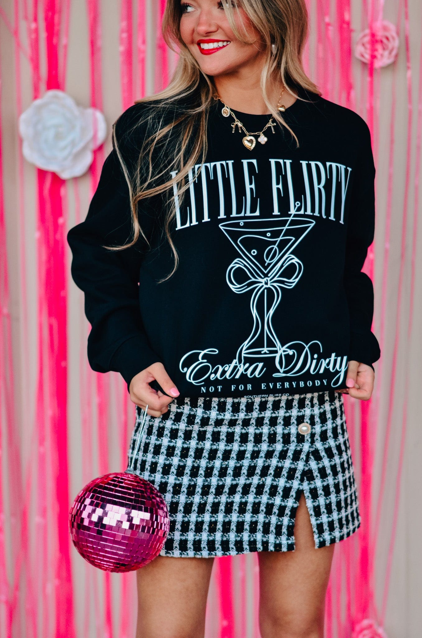 Little Flirty Extra Dirty Black Sweatshirt-Krush Kandy, Women's Online Fashion Boutique Located in Phoenix, Arizona (Scottsdale Area)