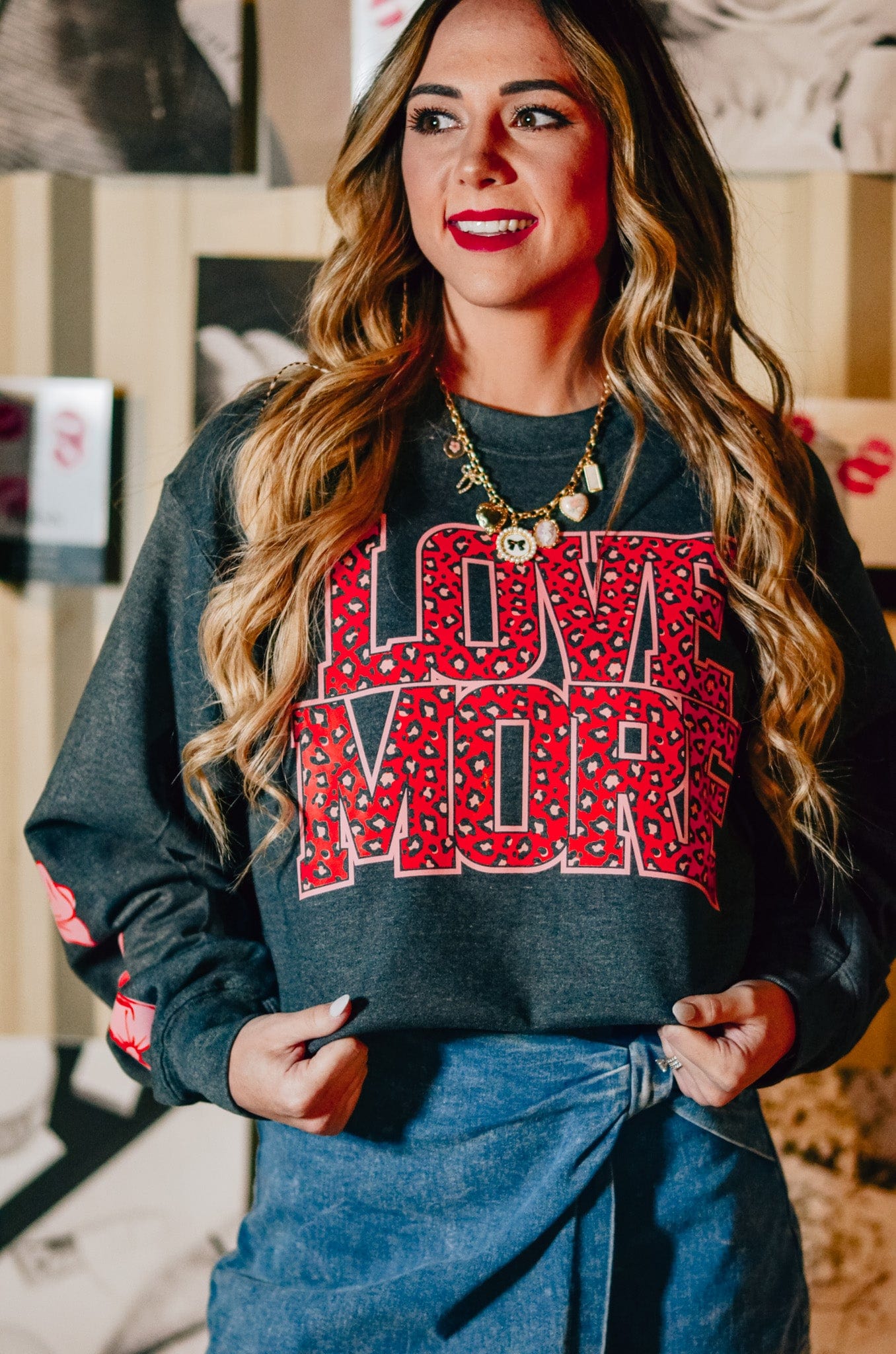 Love More Leopard & Bows Sweatshirt-Krush Kandy, Women's Online Fashion Boutique Located in Phoenix, Arizona (Scottsdale Area)