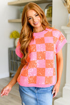 Dazzle Me Checkered Sequin Top-Short Sleeve Tops-Krush Kandy, Women's Online Fashion Boutique Located in Phoenix, Arizona (Scottsdale Area)