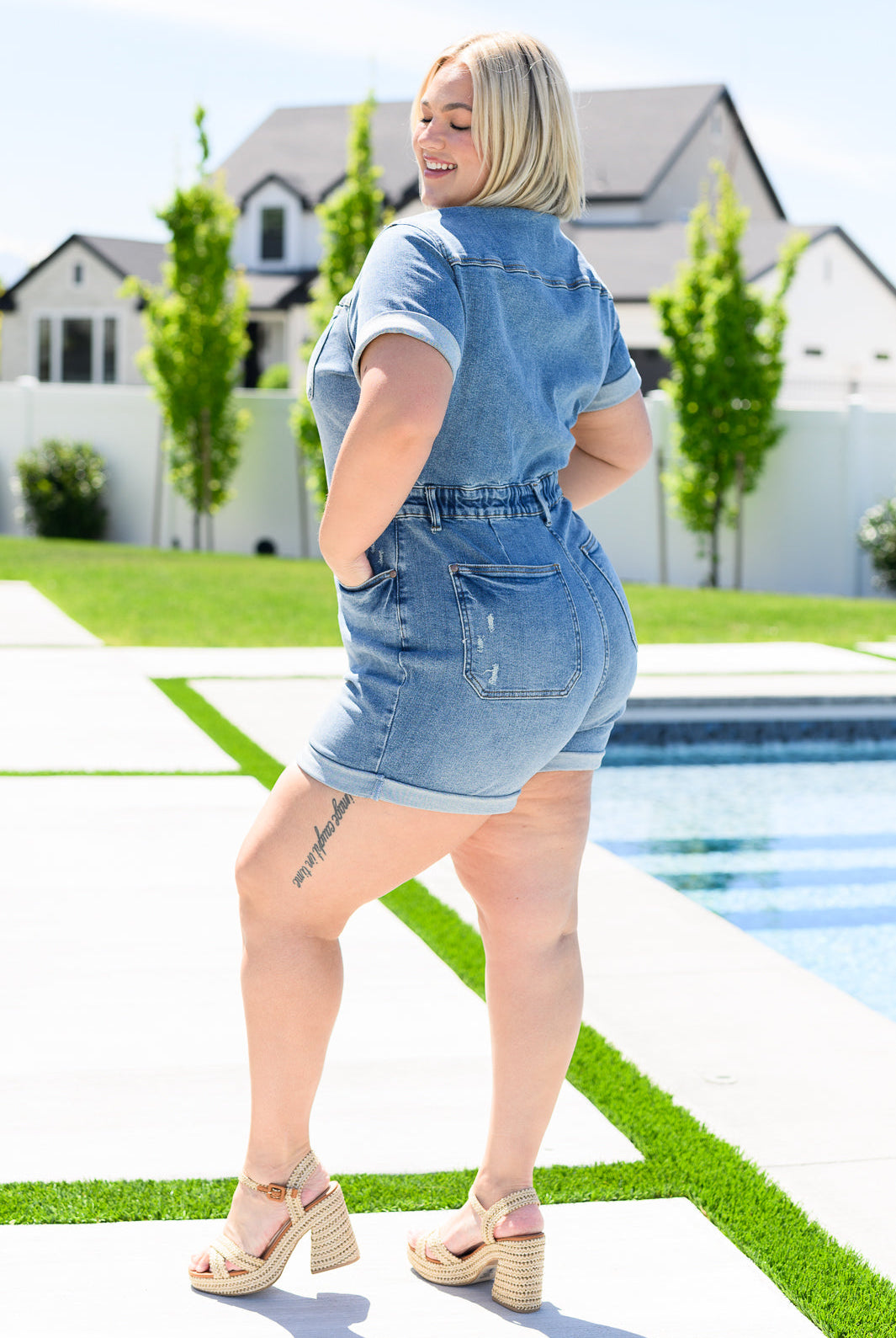 Delia High Rise Short Sleeve Romper-Jumpsuits & Rompers-Krush Kandy, Women's Online Fashion Boutique Located in Phoenix, Arizona (Scottsdale Area)
