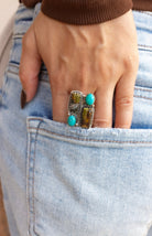 Desert Mosaic Turquoise & Earthtone Four Stone Adjustable Ringr.jpeg