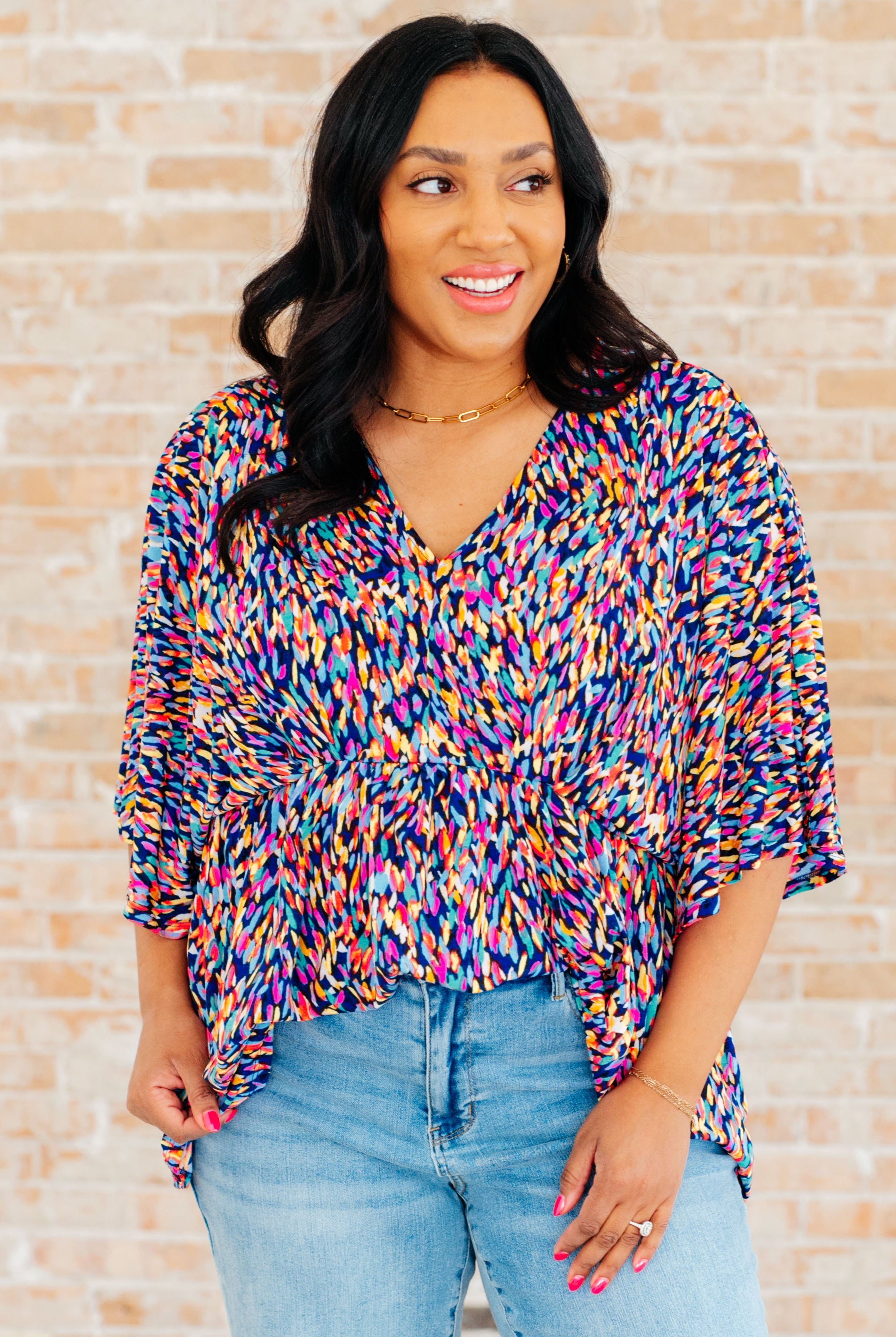 Dreamer Peplum Top in Painted Royal Multi-Long Sleeve Tops-Krush Kandy, Women's Online Fashion Boutique Located in Phoenix, Arizona (Scottsdale Area)