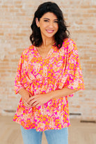 Dreamer Peplum Top in Pink Filigree-Long Sleeve Tops-Krush Kandy, Women's Online Fashion Boutique Located in Phoenix, Arizona (Scottsdale Area)