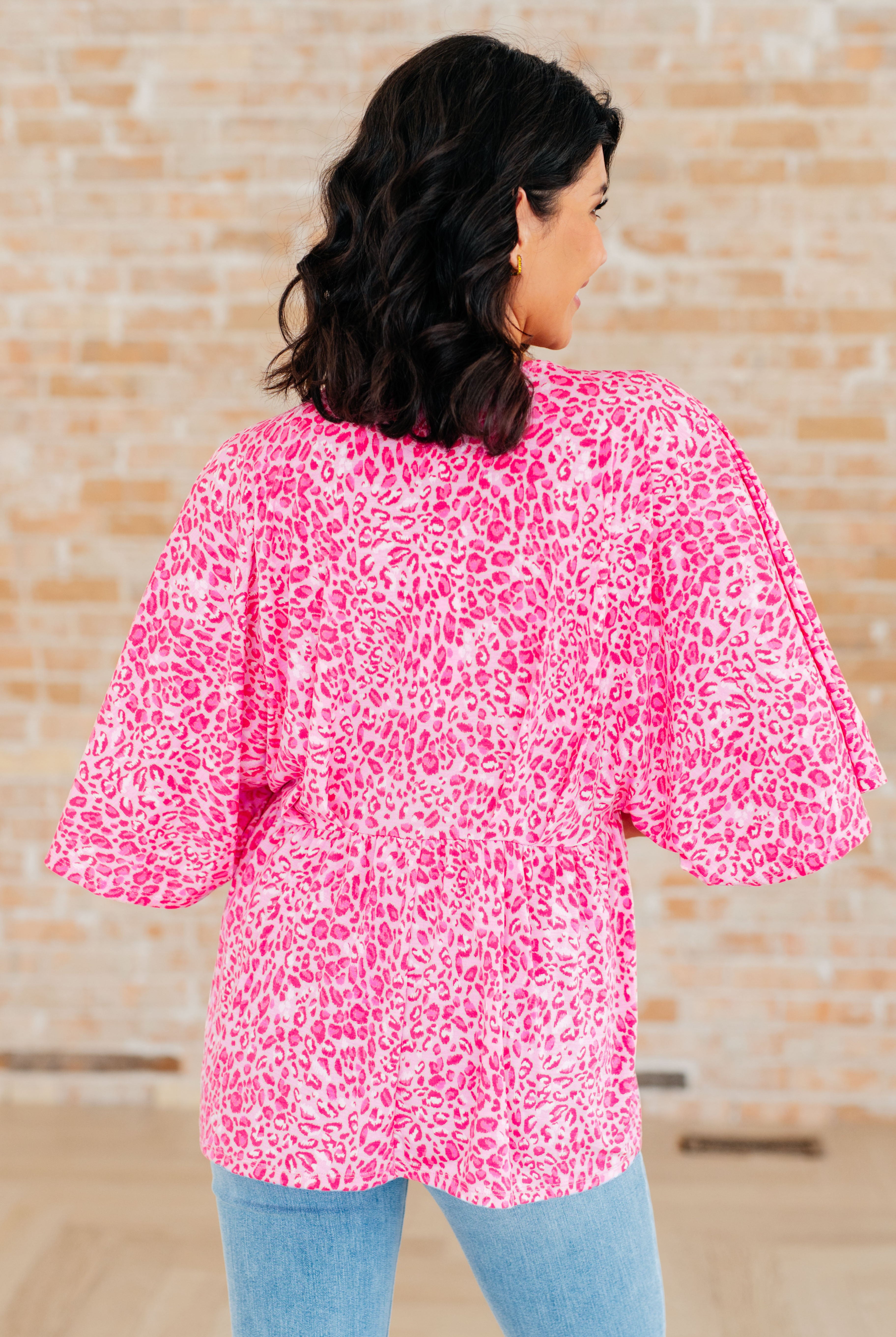 Dreamer Peplum Top in Pink Leopard-Long Sleeve Tops-Krush Kandy, Women's Online Fashion Boutique Located in Phoenix, Arizona (Scottsdale Area)