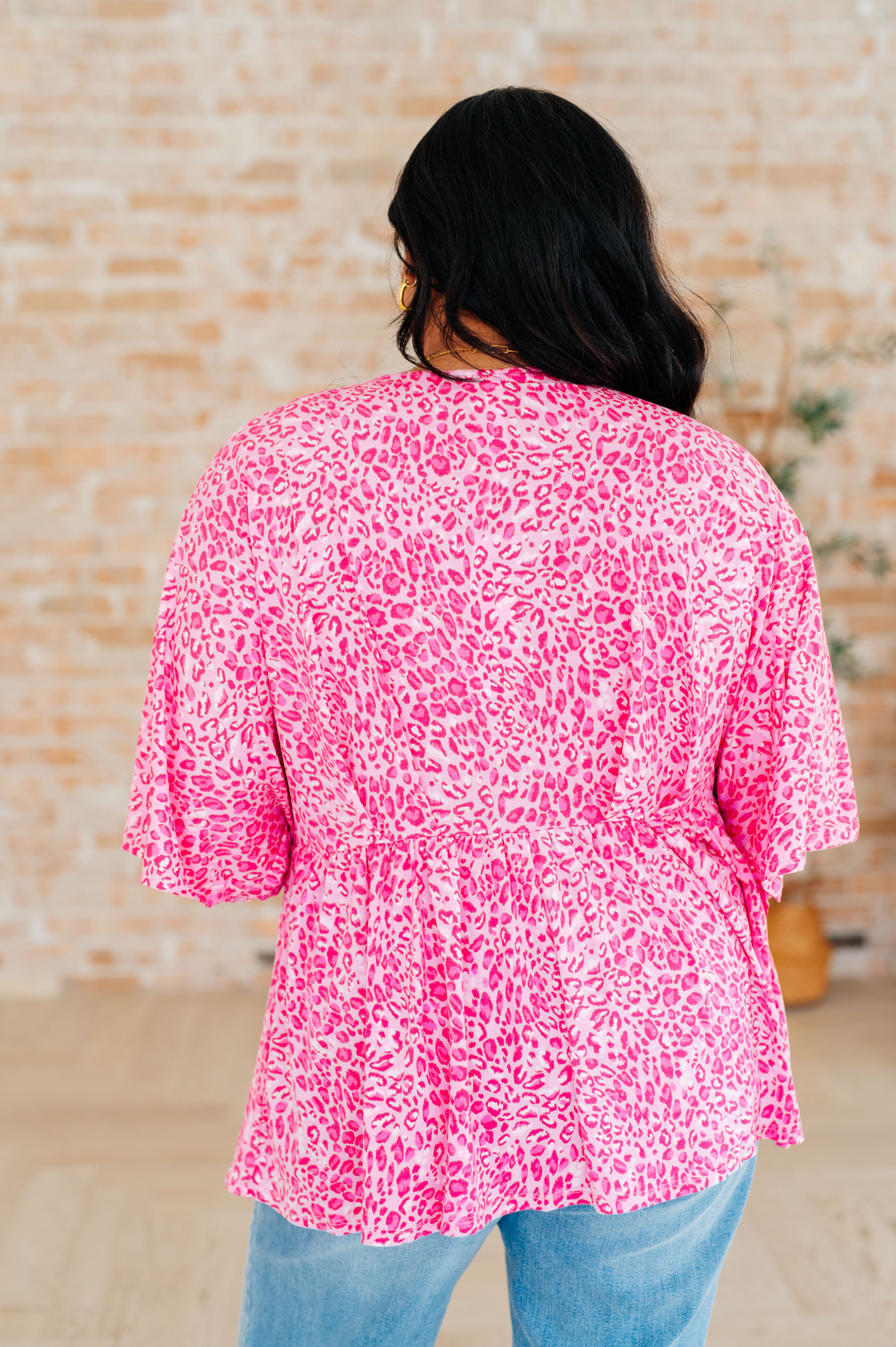 Dreamer Peplum Top in Pink Leopard-Long Sleeve Tops-Krush Kandy, Women's Online Fashion Boutique Located in Phoenix, Arizona (Scottsdale Area)