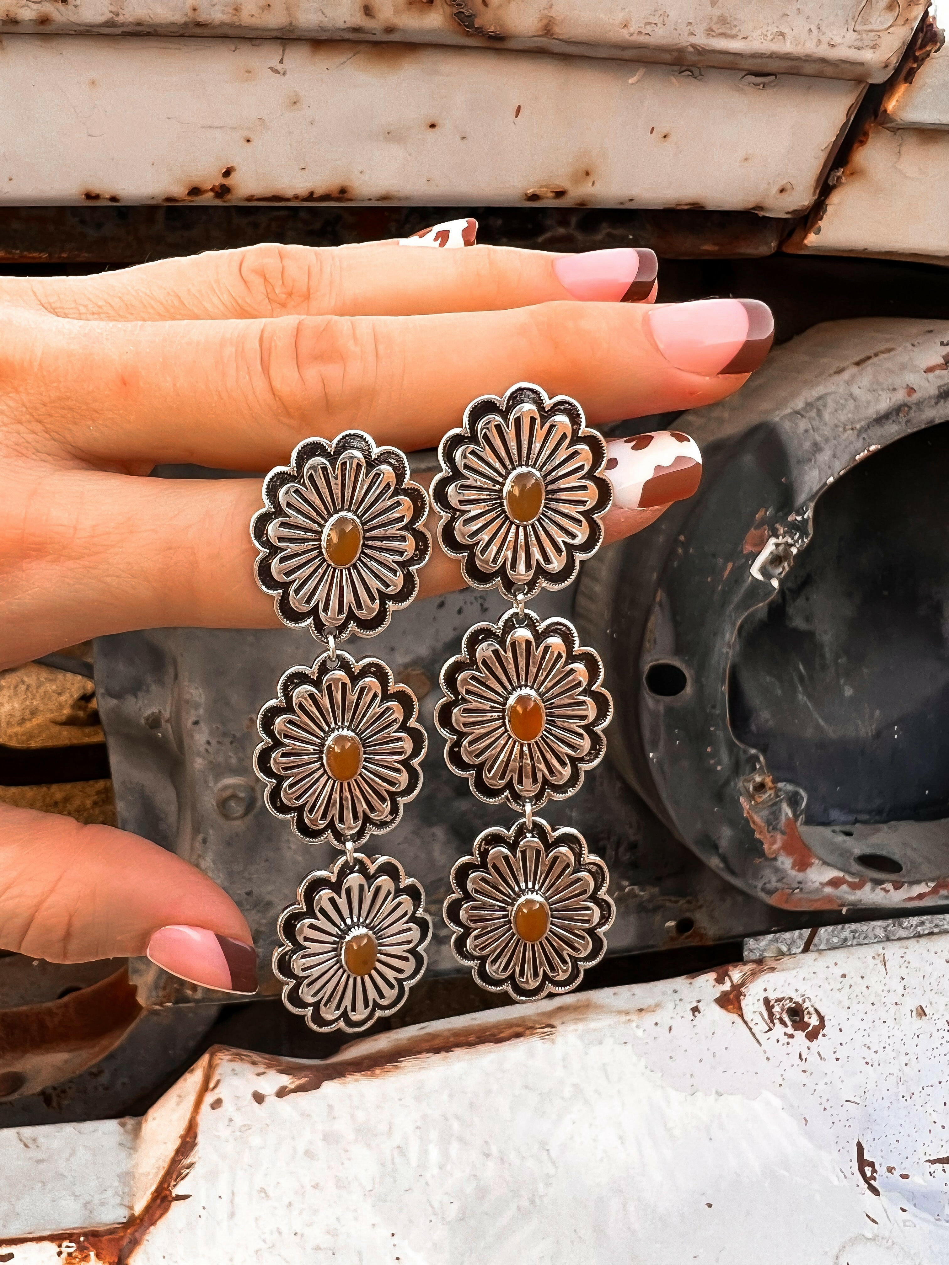 Triple Blossom Stone Earrings-Earrings-Krush Kandy, Women's Online Fashion Boutique Located in Phoenix, Arizona (Scottsdale Area)