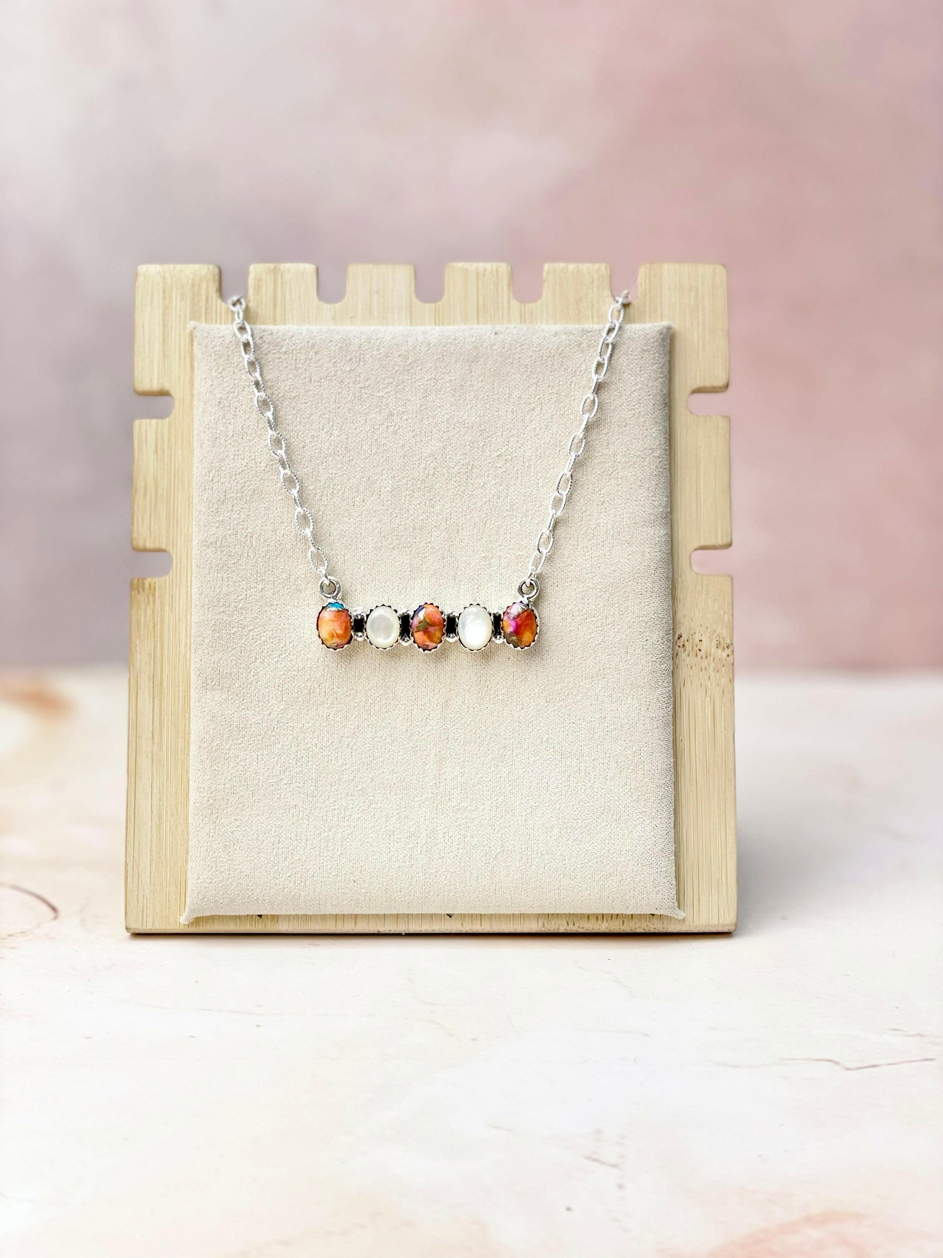 Multi Gem and MOP Bar Necklace-Necklaces-Krush Kandy, Women's Online Fashion Boutique Located in Phoenix, Arizona (Scottsdale Area)