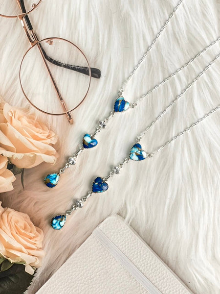 Indigo Blue Dahlia Crystal Lariat Necklace Bag 23 – Krush Kandy