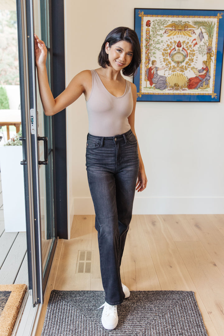 Judy Blue Eleanor High Rise Classic Straight Jeans in Washed Black-Jeans-Krush Kandy, Women's Online Fashion Boutique Located in Phoenix, Arizona (Scottsdale Area)