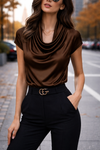 Silk Drape Cowl Neck Top