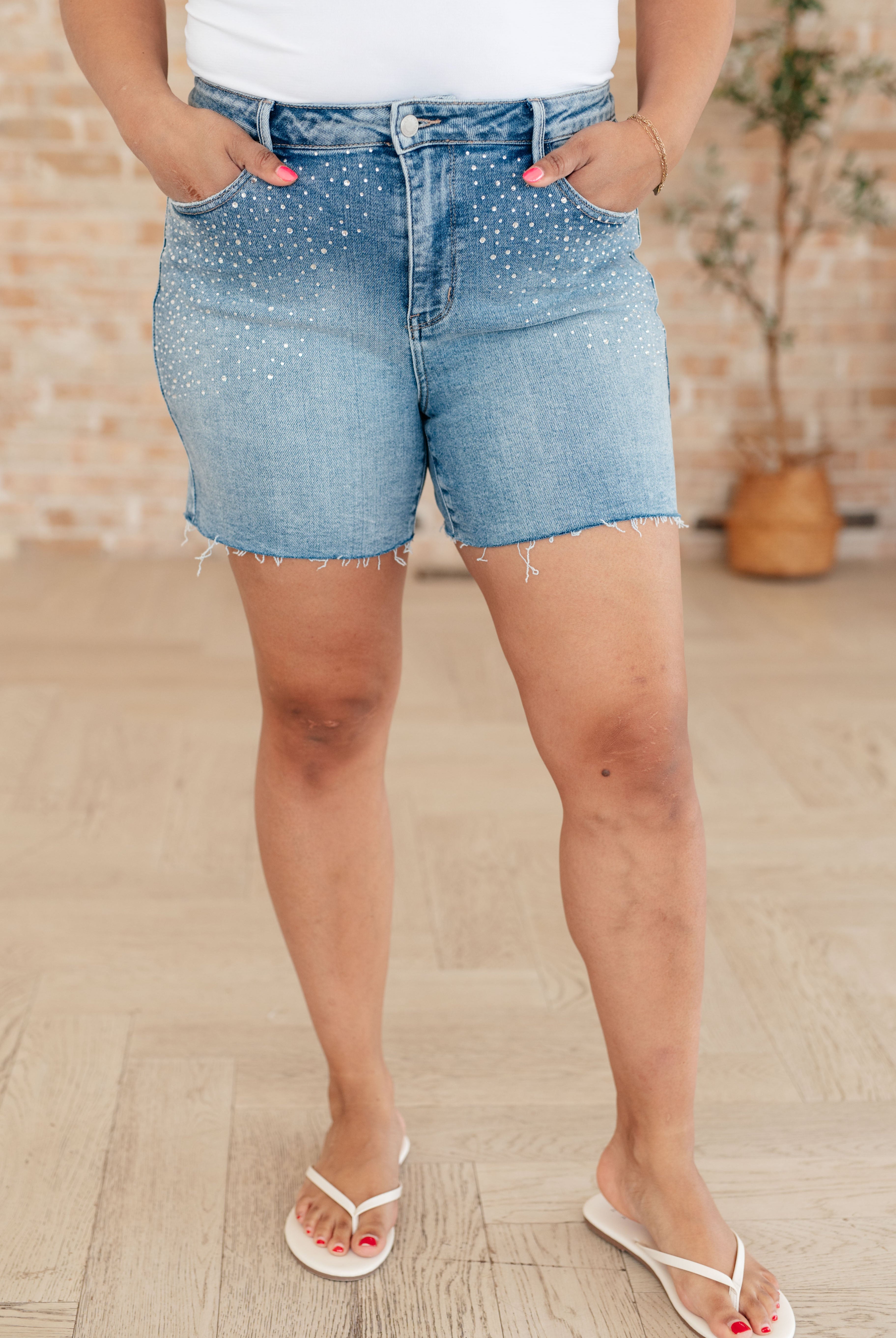 Elle High Rise Rhinestone Cutoff Shorts-Shorts-Krush Kandy, Women's Online Fashion Boutique Located in Phoenix, Arizona (Scottsdale Area)