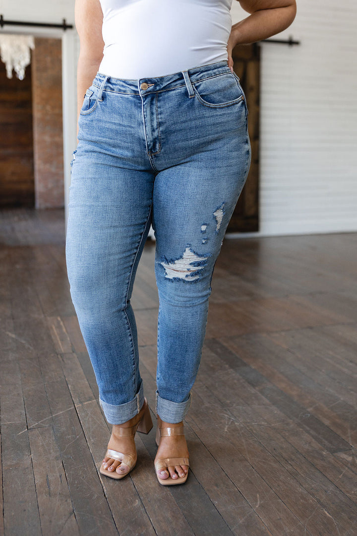 Judy Blue Elodie Mid Rise Distressed Boyfriend Jeans-Jeans-Krush Kandy, Women's Online Fashion Boutique Located in Phoenix, Arizona (Scottsdale Area)