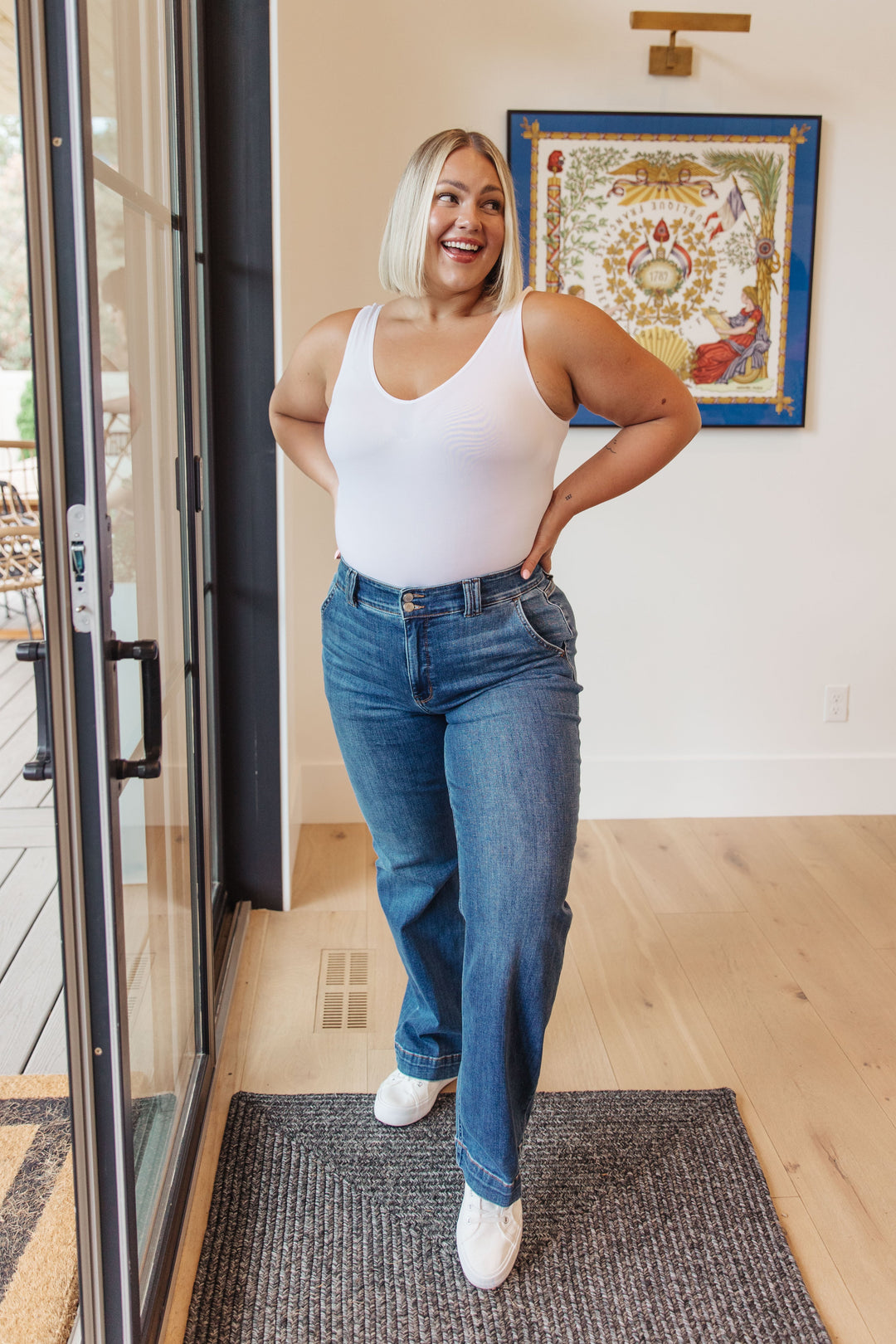 Judy Blue Elsie High Rise Double Button Wide Leg Jeans-Jeans-Krush Kandy, Women's Online Fashion Boutique Located in Phoenix, Arizona (Scottsdale Area)