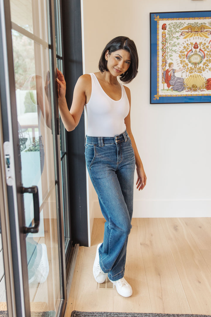 Judy Blue Elsie High Rise Double Button Wide Leg Jeans-Jeans-Krush Kandy, Women's Online Fashion Boutique Located in Phoenix, Arizona (Scottsdale Area)