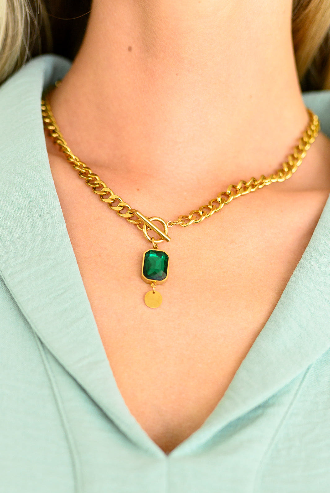 Emerald Chain Necklace-Necklaces-Krush Kandy, Women's Online Fashion Boutique Located in Phoenix, Arizona (Scottsdale Area)