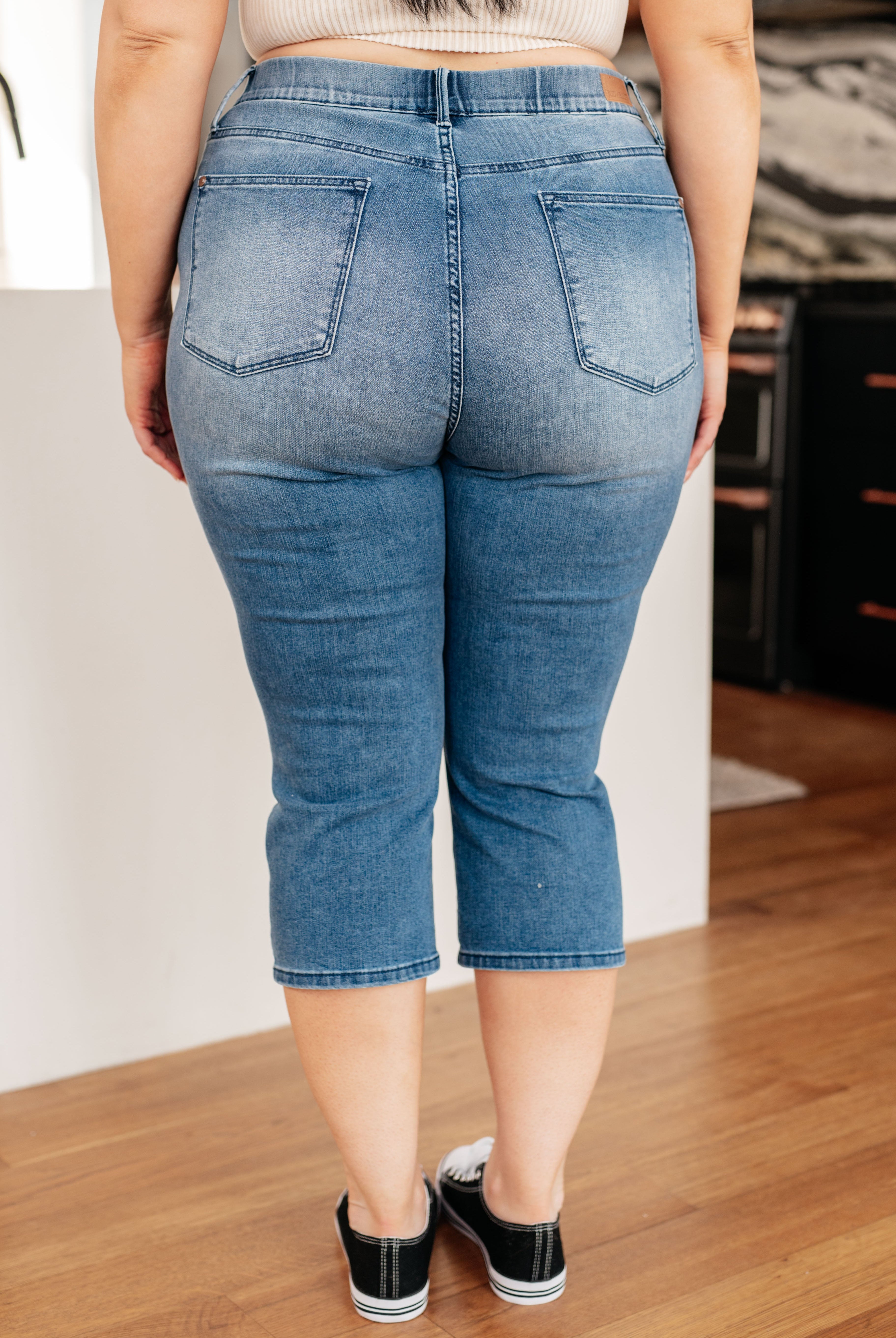 Emily High Rise Cool Denim Pull On Capri Jeans-Jeans-Krush Kandy, Women's Online Fashion Boutique Located in Phoenix, Arizona (Scottsdale Area)