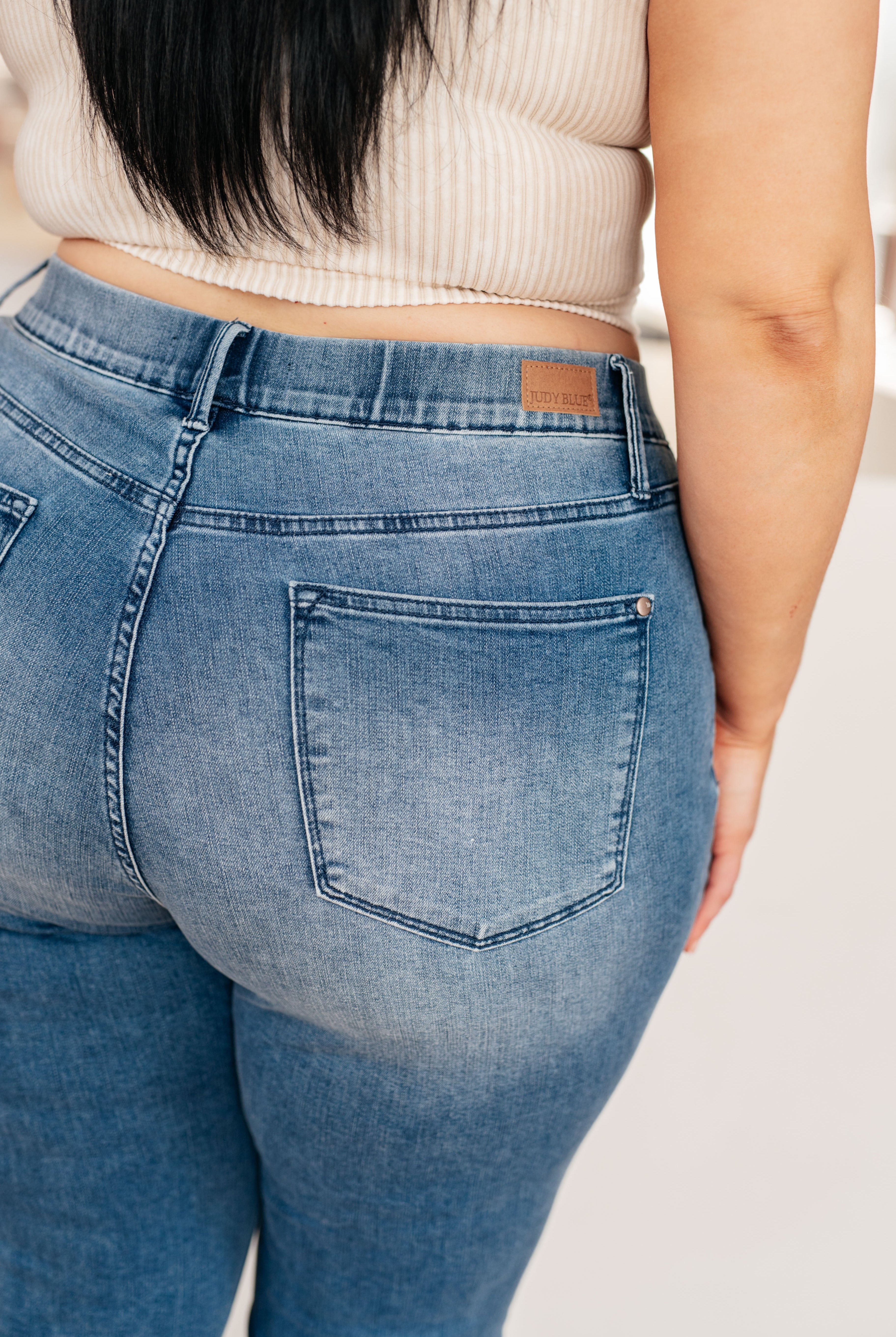 Emily High Rise Cool Denim Pull On Capri Jeans-Jeans-Krush Kandy, Women's Online Fashion Boutique Located in Phoenix, Arizona (Scottsdale Area)