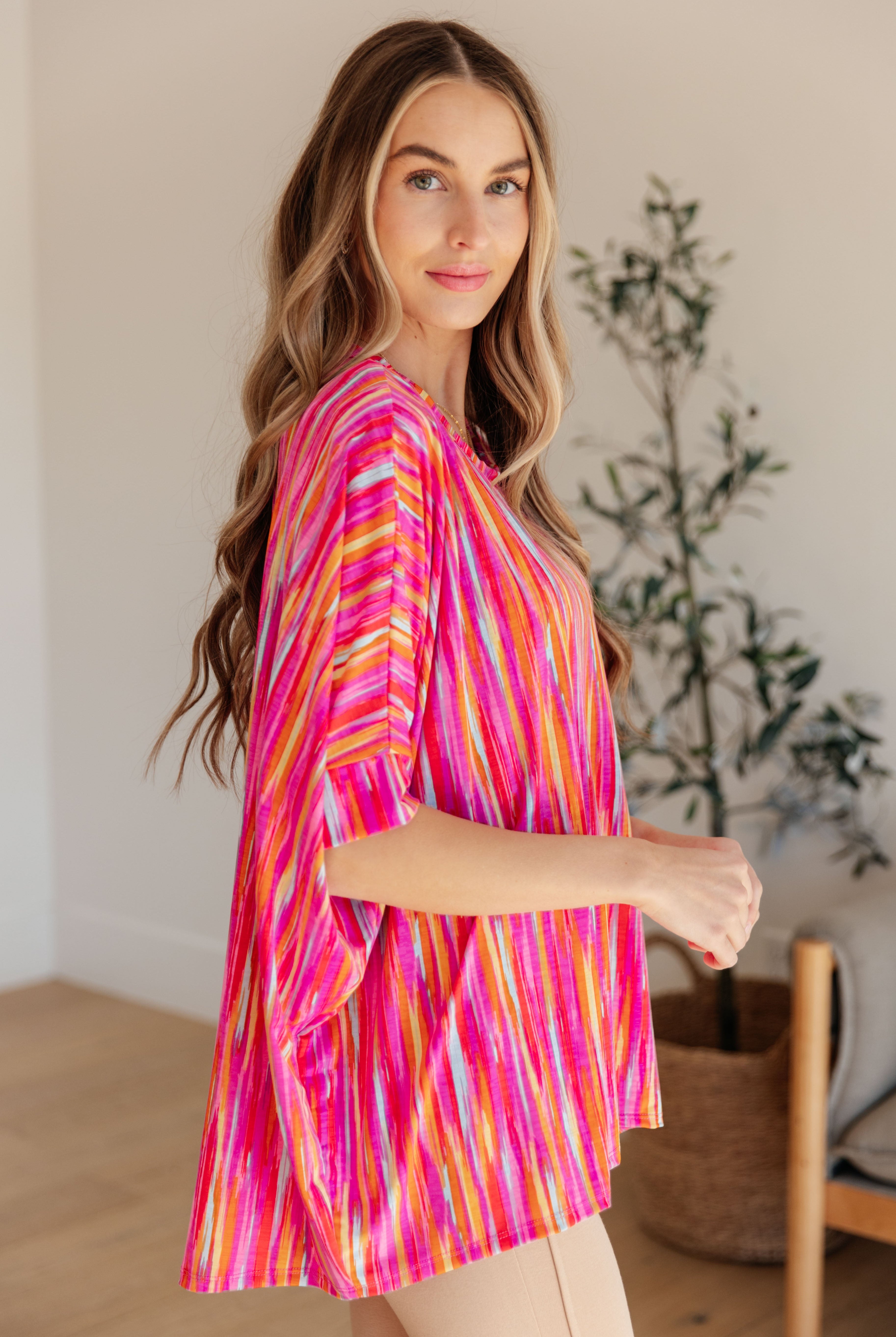 Essential Blouse in Magenta Kaleidoscope-Short Sleeve Tops-Krush Kandy, Women's Online Fashion Boutique Located in Phoenix, Arizona (Scottsdale Area)