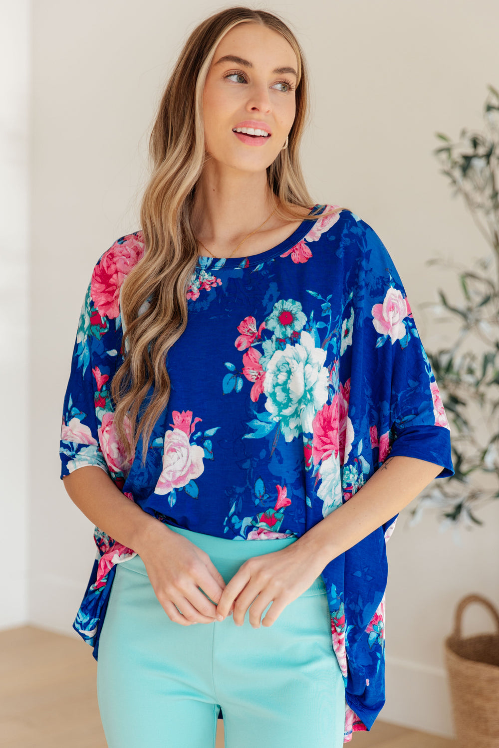 Essential Blouse in Royal and Pink Floral-Long Sleeve Tops-Krush Kandy, Women's Online Fashion Boutique Located in Phoenix, Arizona (Scottsdale Area)