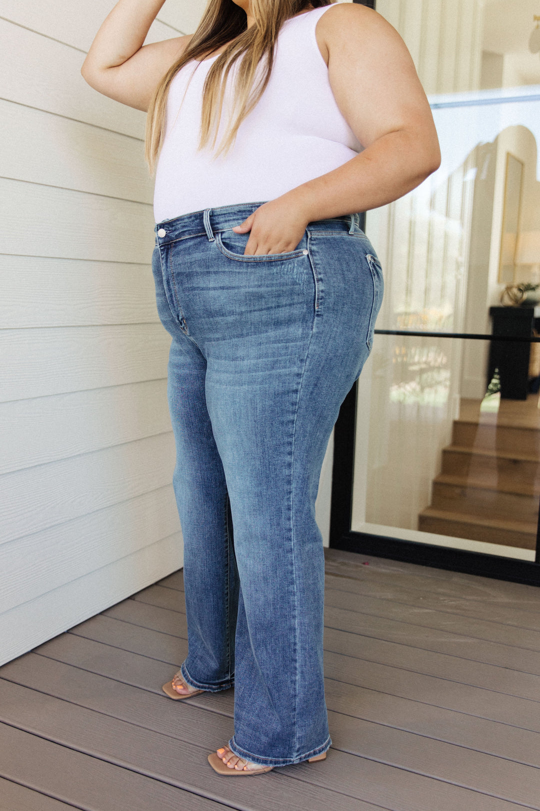 Judy Blue Esther Mid Rise Contrast Wash Wide Leg Jeans-Jeans-Krush Kandy, Women's Online Fashion Boutique Located in Phoenix, Arizona (Scottsdale Area)