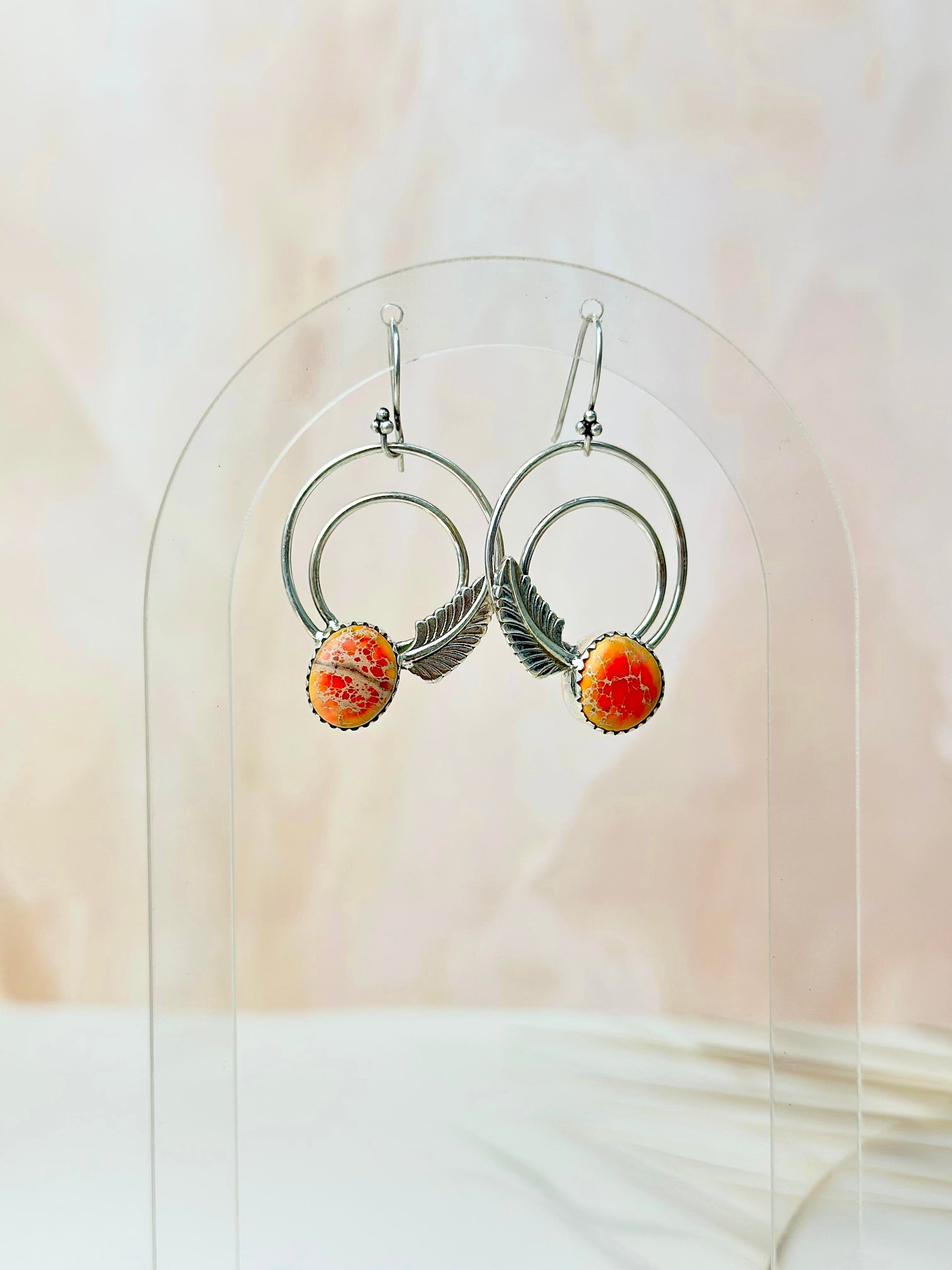 Light As A Feather Sterling Jasper Single Stone Hoops-Earrings-Krush Kandy, Women's Online Fashion Boutique Located in Phoenix, Arizona (Scottsdale Area)