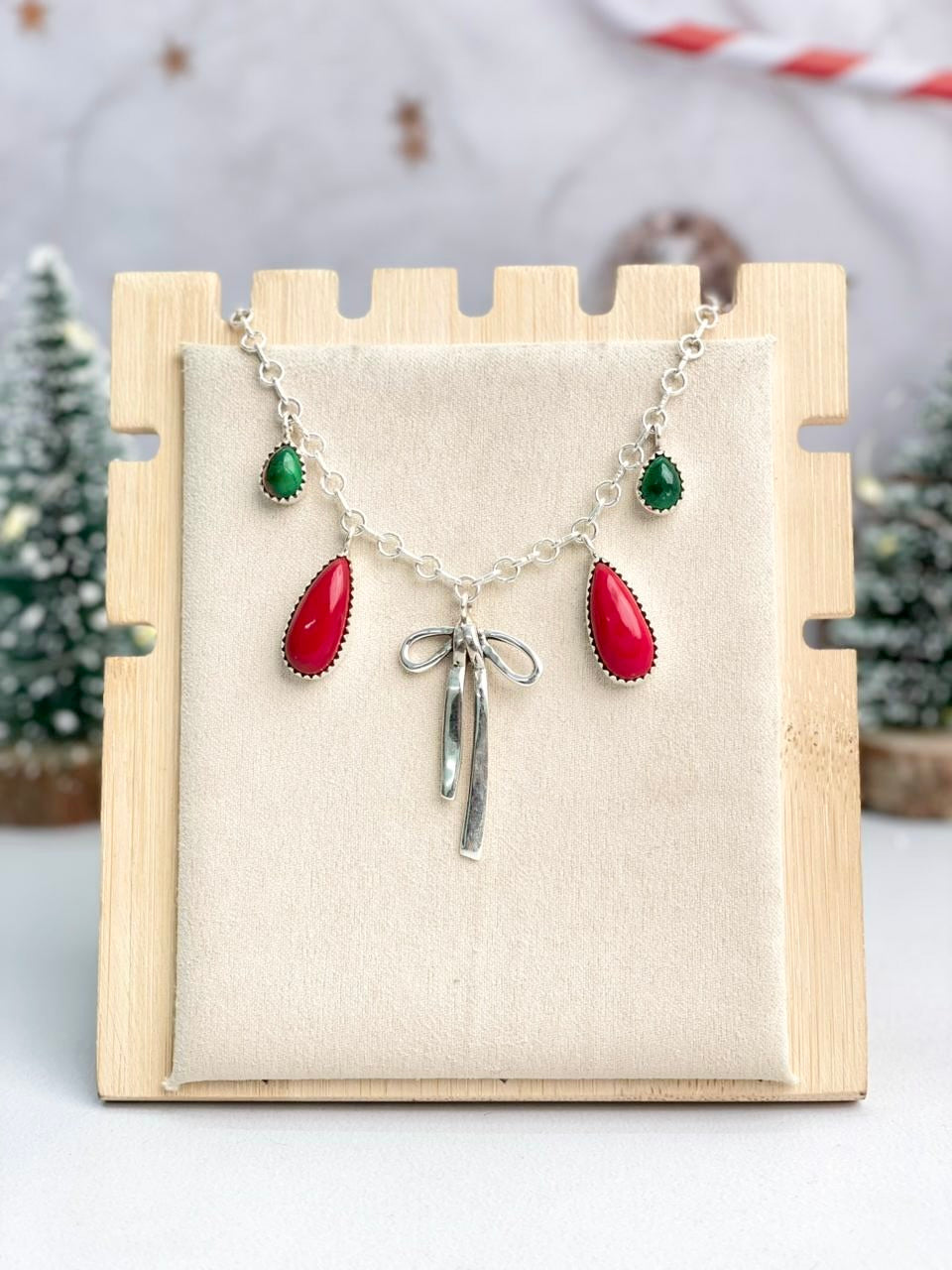 Christmas in Kandyland Bow Drop Necklace-Necklaces-Krush Kandy, Women's Online Fashion Boutique Located in Phoenix, Arizona (Scottsdale Area)