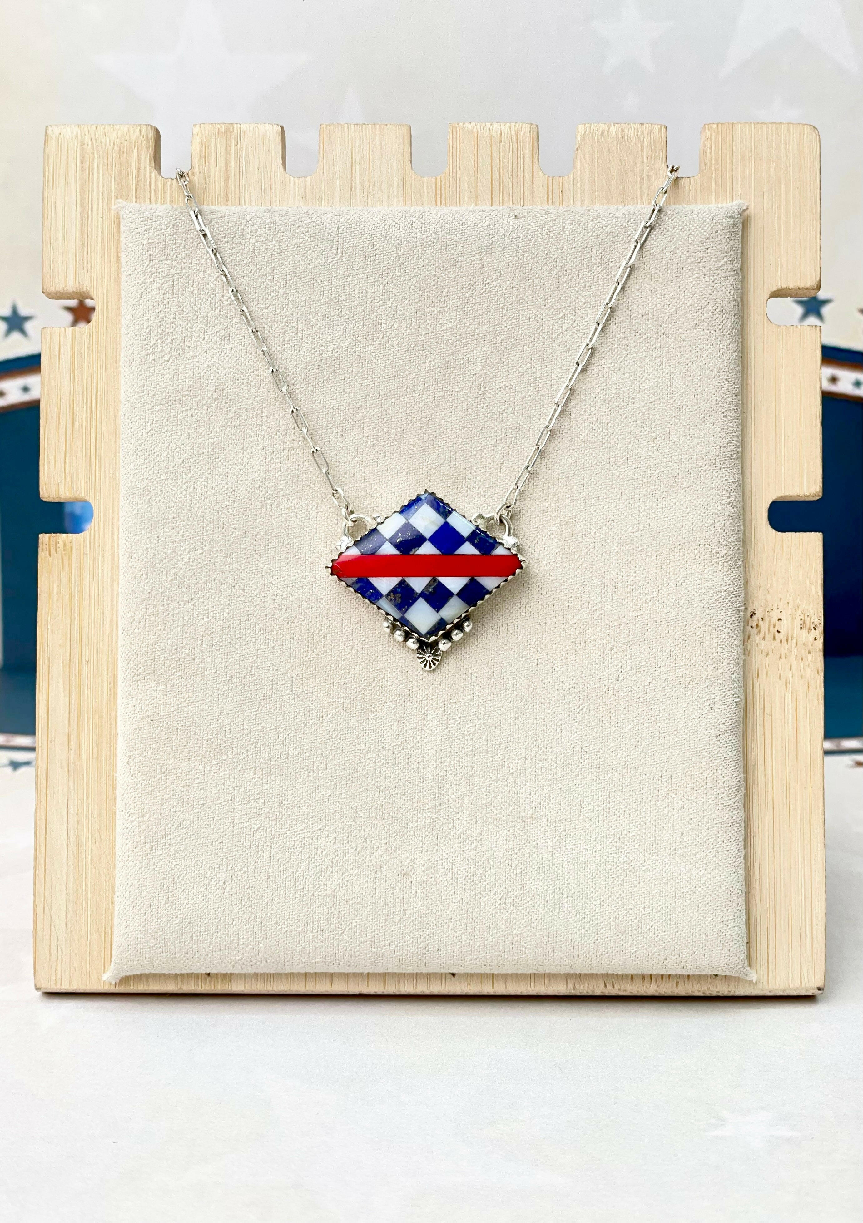 Freedom Stripes and Checkered Statement Necklace-Necklaces-Krush Kandy, Women's Online Fashion Boutique Located in Phoenix, Arizona (Scottsdale Area)