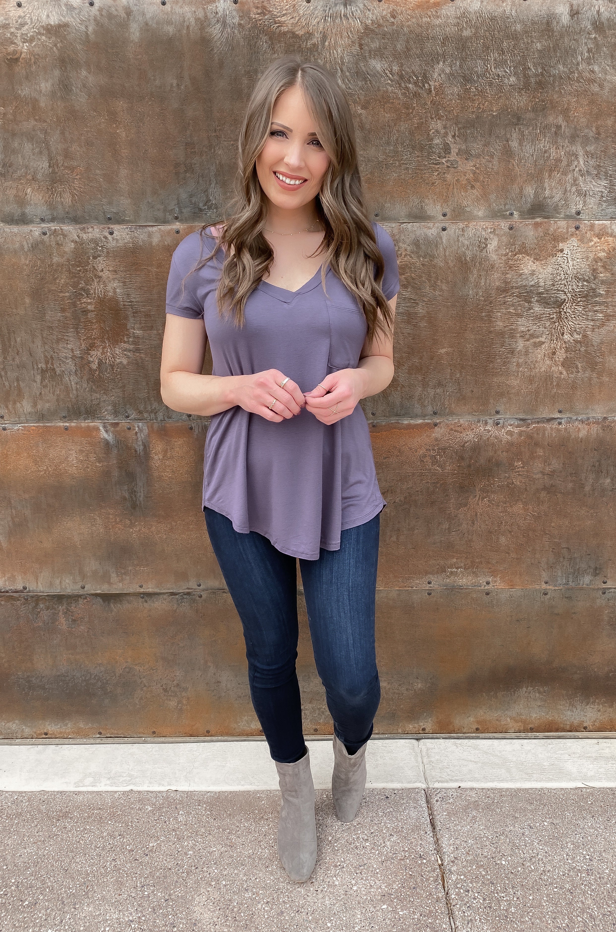 MONO B Forever Loved Long Line Deep V-Neck Pocket Shirt | S-3X, Multiple Colors-Short Sleeve Tops-Krush Kandy, Women's Online Fashion Boutique Located in Phoenix, Arizona (Scottsdale Area)