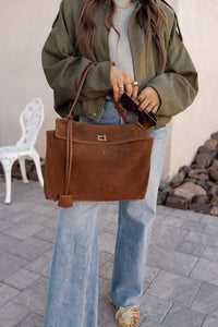 Genuine Suede Turn-Lock Satchel