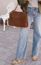 Genuine Suede Turn-Lock Satchel-handbags-Krush Kandy, Women's Online Fashion Boutique Located in Phoenix, Arizona (Scottsdale Area)
