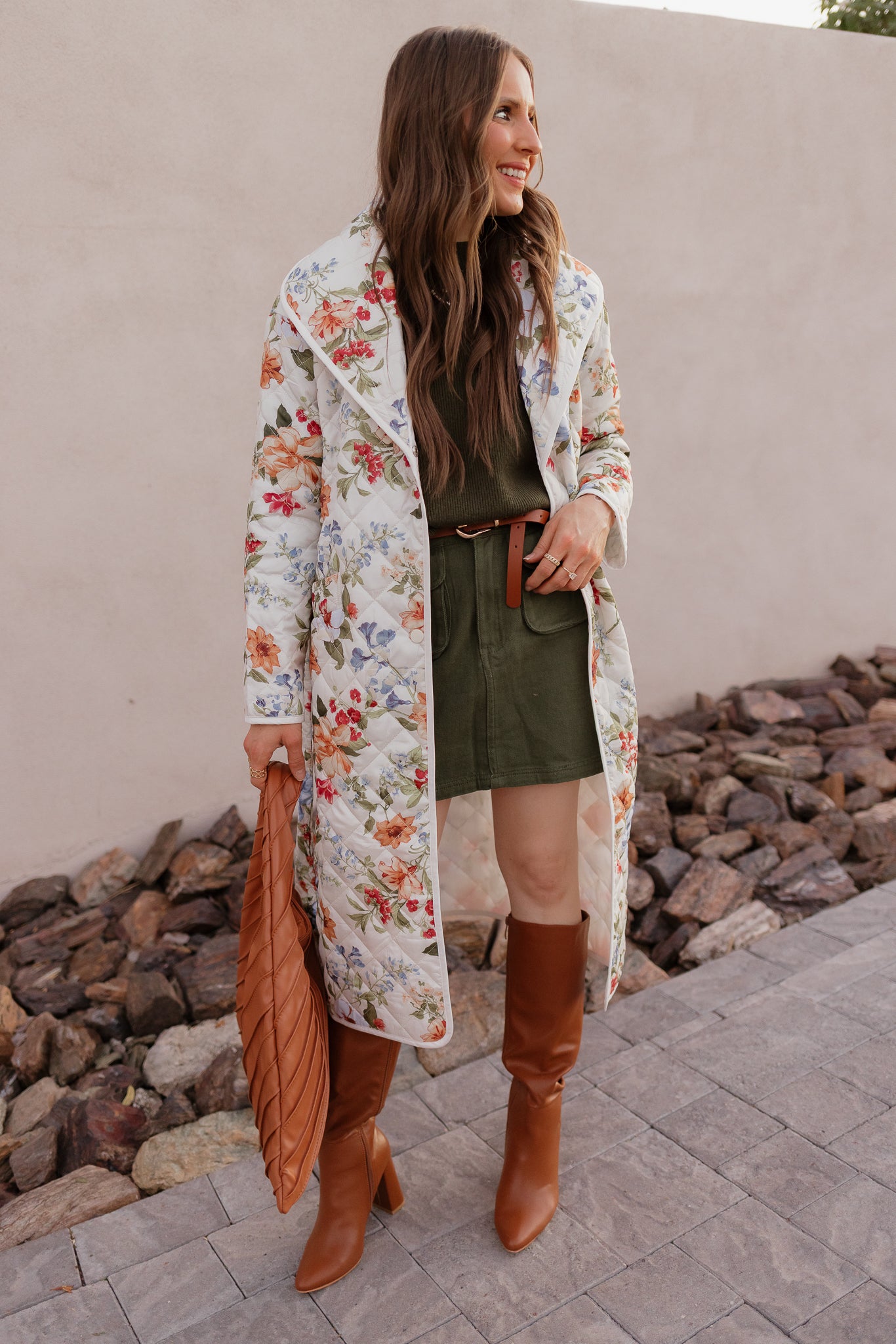 Floral Quilted Belted Long Coat S-3X-Coats-Krush Kandy, Women's Online Fashion Boutique Located in Phoenix, Arizona (Scottsdale Area)