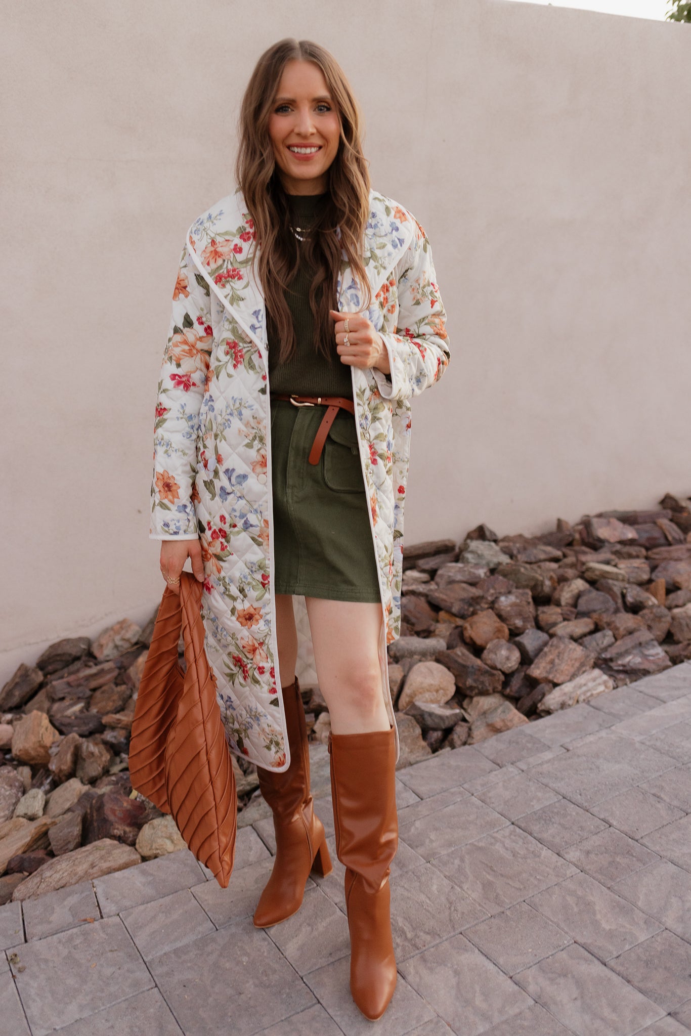 Floral Quilted Belted Long Coat S-3X-Coats-Krush Kandy, Women's Online Fashion Boutique Located in Phoenix, Arizona (Scottsdale Area)
