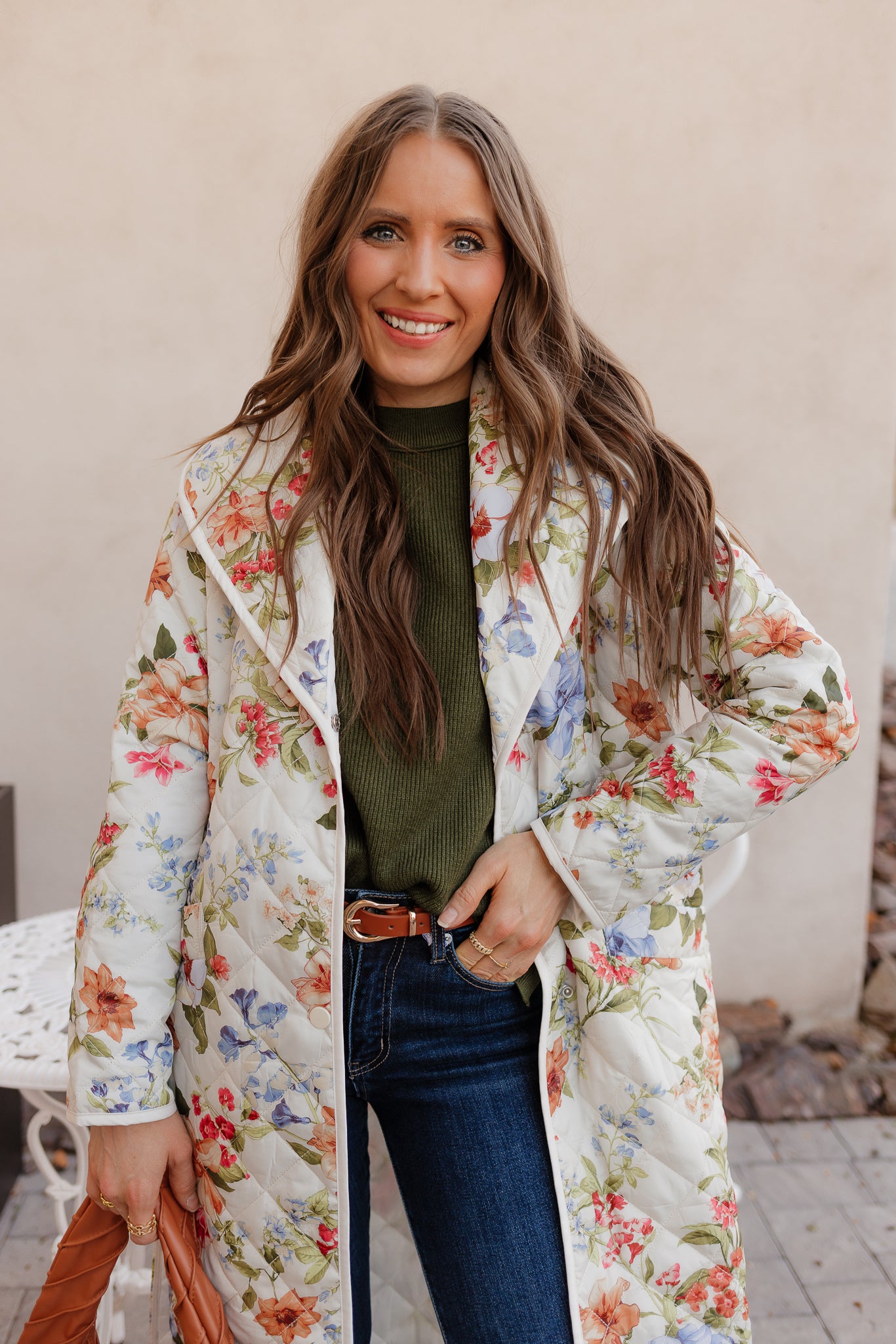 Floral Quilted Belted Long Coat S-3X-Coats-Krush Kandy, Women's Online Fashion Boutique Located in Phoenix, Arizona (Scottsdale Area)