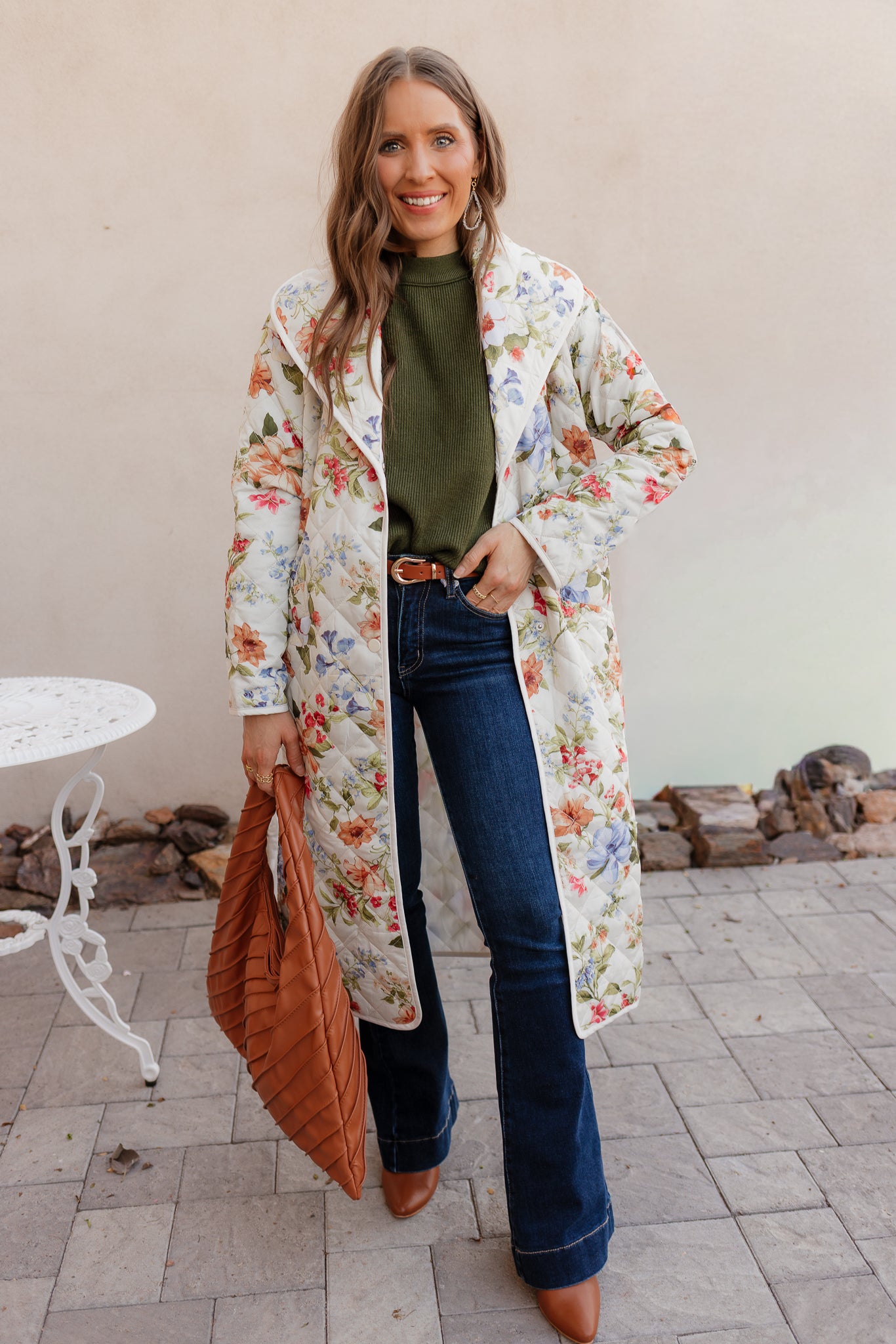 Floral Quilted Belted Long Coat S-3X-Coats-Krush Kandy, Women's Online Fashion Boutique Located in Phoenix, Arizona (Scottsdale Area)