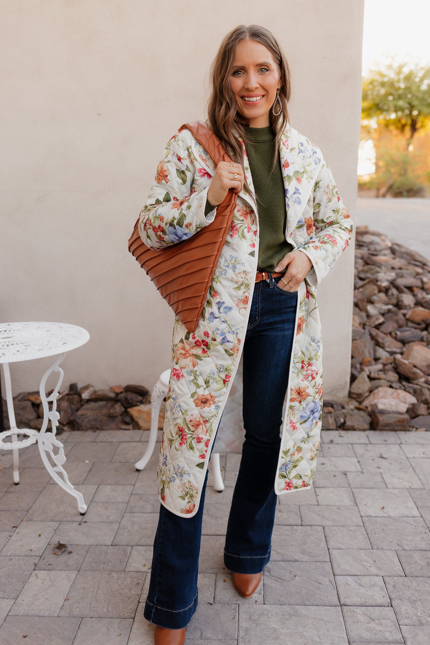 Floral Quilted Belted Long Coat S-3X-Coats-Krush Kandy, Women's Online Fashion Boutique Located in Phoenix, Arizona (Scottsdale Area)