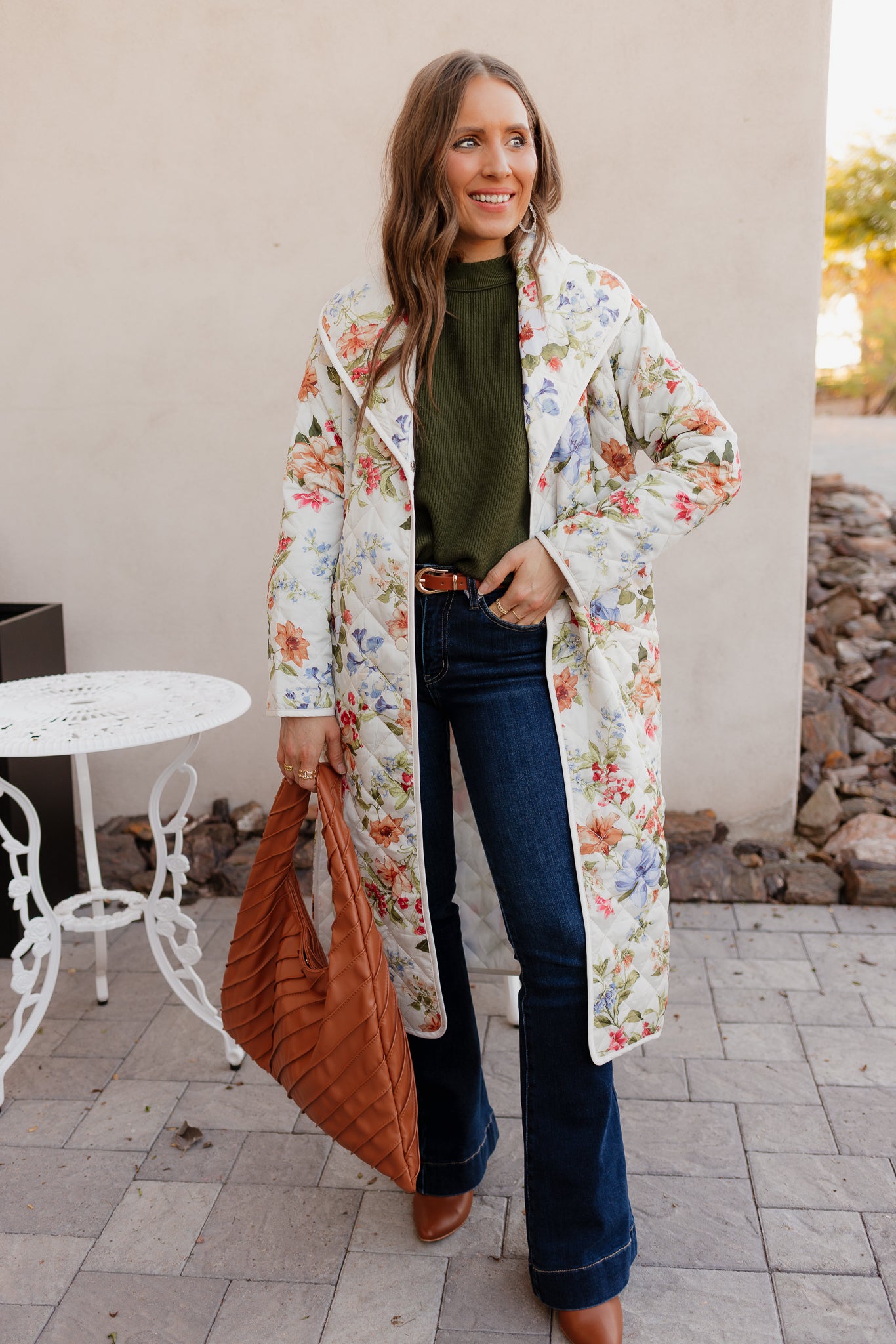 Floral Quilted Belted Long Coat S-3X-Coats-Krush Kandy, Women's Online Fashion Boutique Located in Phoenix, Arizona (Scottsdale Area)