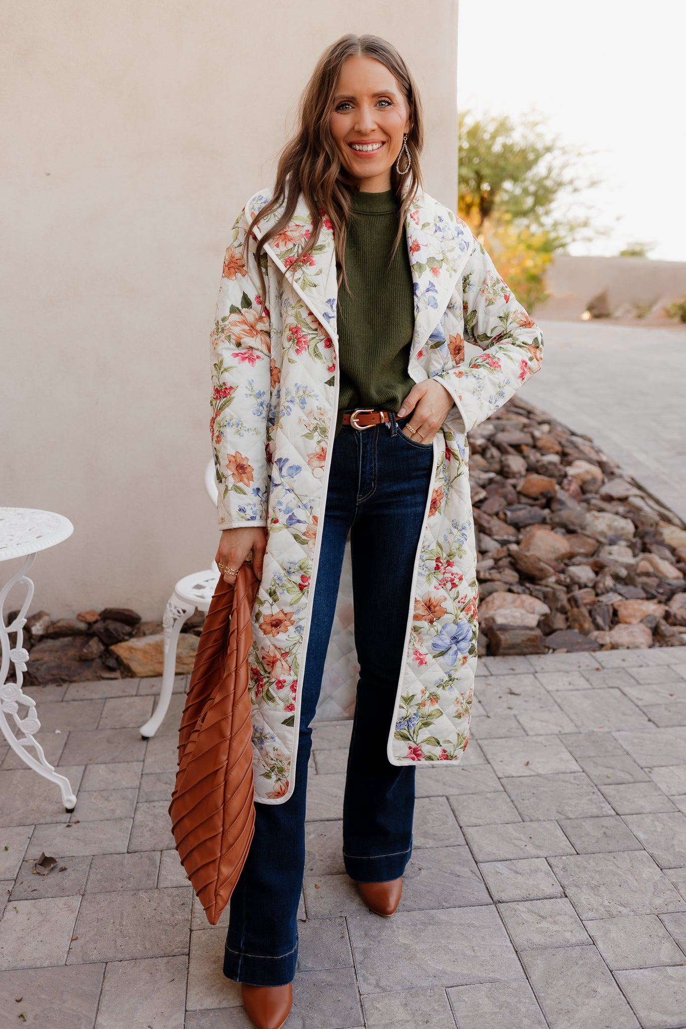 Floral Quilted Belted Long Coat S-3X-Coats-Krush Kandy, Women's Online Fashion Boutique Located in Phoenix, Arizona (Scottsdale Area)
