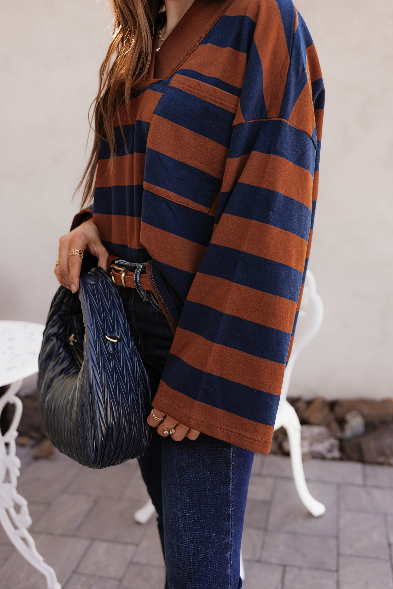 Striped Oversized V-Neck Sweatshirt-Sweatshirt-Krush Kandy, Women's Online Fashion Boutique Located in Phoenix, Arizona (Scottsdale Area)