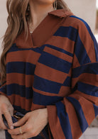 Striped Oversized V-Neck Sweatshirt-Sweatshirt-Krush Kandy, Women's Online Fashion Boutique Located in Phoenix, Arizona (Scottsdale Area)