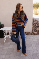 Striped Oversized V-Neck Sweatshirt-Sweatshirt-Krush Kandy, Women's Online Fashion Boutique Located in Phoenix, Arizona (Scottsdale Area)