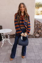 Striped Oversized V-Neck Sweatshirt-Sweatshirt-Krush Kandy, Women's Online Fashion Boutique Located in Phoenix, Arizona (Scottsdale Area)